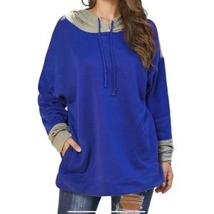 ROYAL BLUE GRAY WAFFLE KNIT HOOD & CUFFS SOFT HOODIE SIZE 2XL 18-20